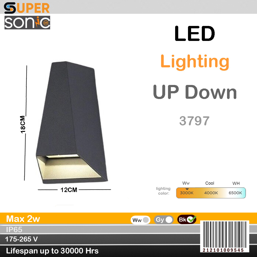 انارة خارجي اب داون اسود 3797 - 2 X 3W - BK + WW